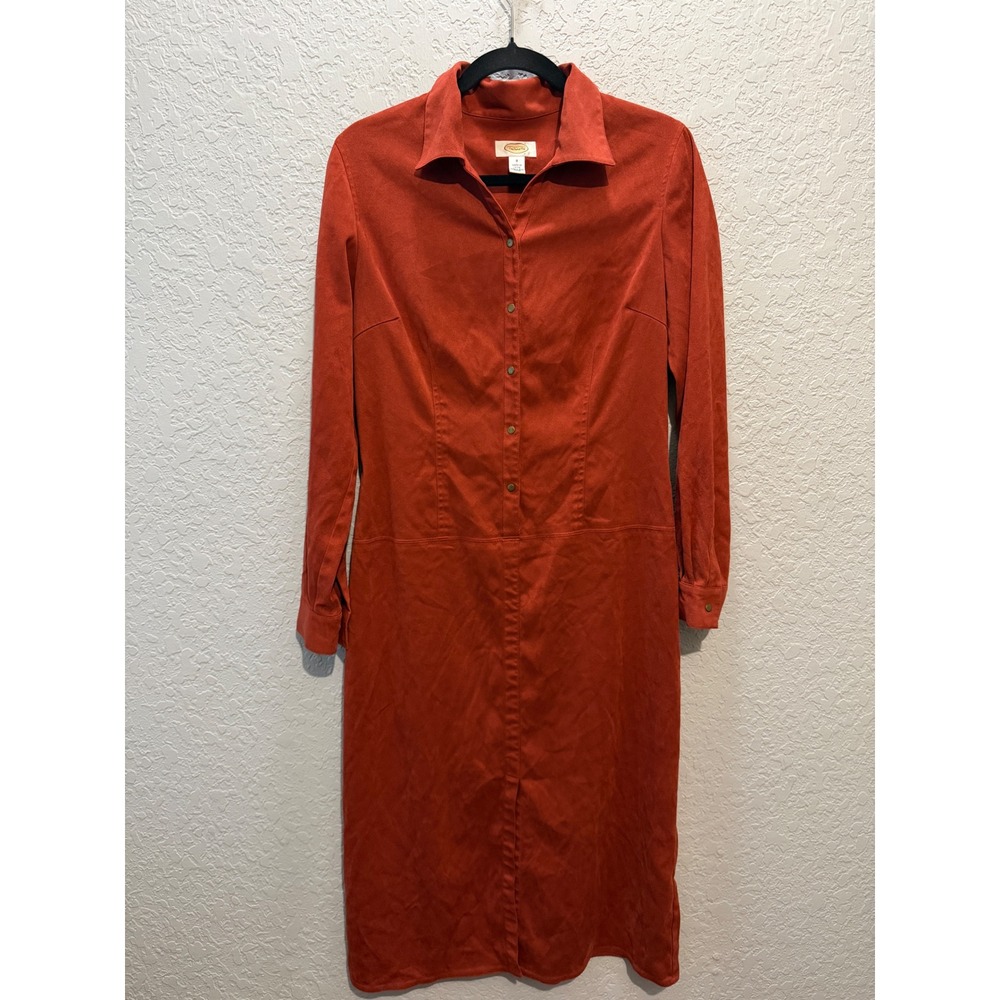 Talbots Faux Suede Button Down Midi Shirt Dress Size 8 Vintage Terracotta Fall
